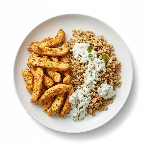 Spiced Grilled Chicken With Barley And Yogurt Cumin Sauce